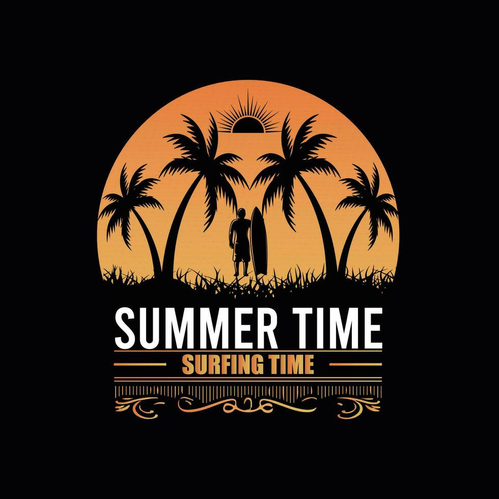 zomer tijd surfing tijd, creatief zomer t-shirt ontwerp vector