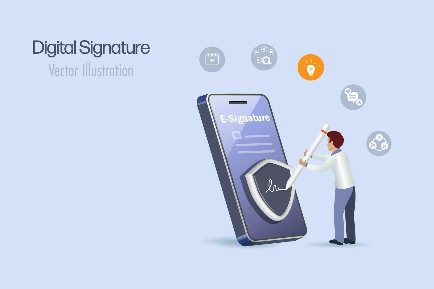 elektronisch handtekening. zakenman teken digitaal handtekening Aan mobiel tintje scherm. online document en papierloos technologie. vector. vector