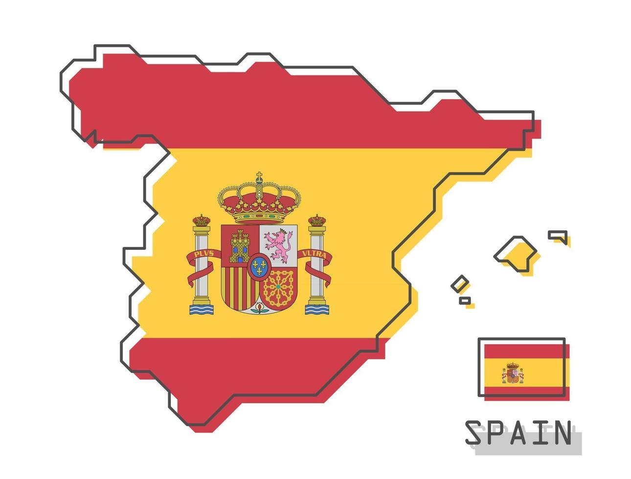 Spanje kaart en vlag. modern eenvoudig lijnbeeldverhaalontwerp. vector. vector