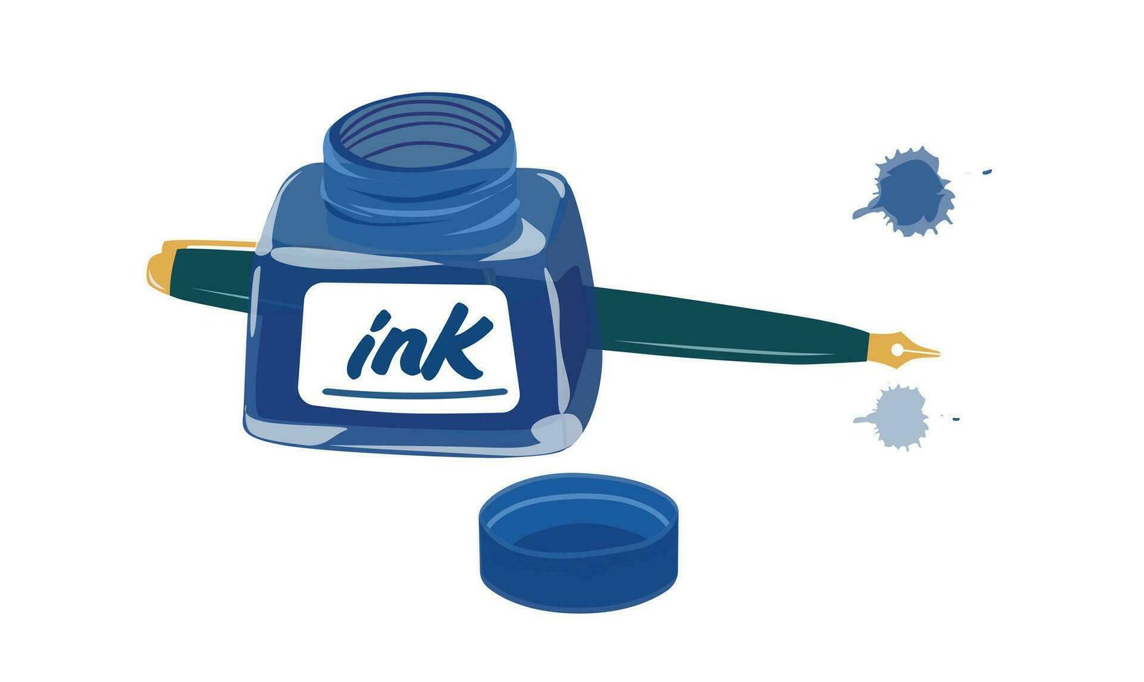 blauw inkt fles vector illustratie. inkt pot of inktpot vector. foutain pen klem kunst. briefpapier, kantoor benodigdheden of school- benodigdheden verzameling. terug naar school- concept. vlak vector in tekenfilm stijl.