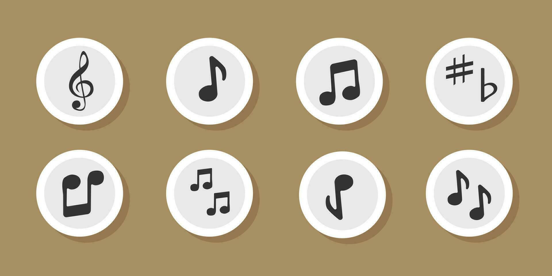 muziek- notatie sticker vector set. muziek- aantekeningen icoon vlak vector reeks geïsoleerd Aan zwart en wit achtergrond. liedje, melodie of afstemmen vector illustratie. muziek- Notitie icoon voor musical apps en websites.
