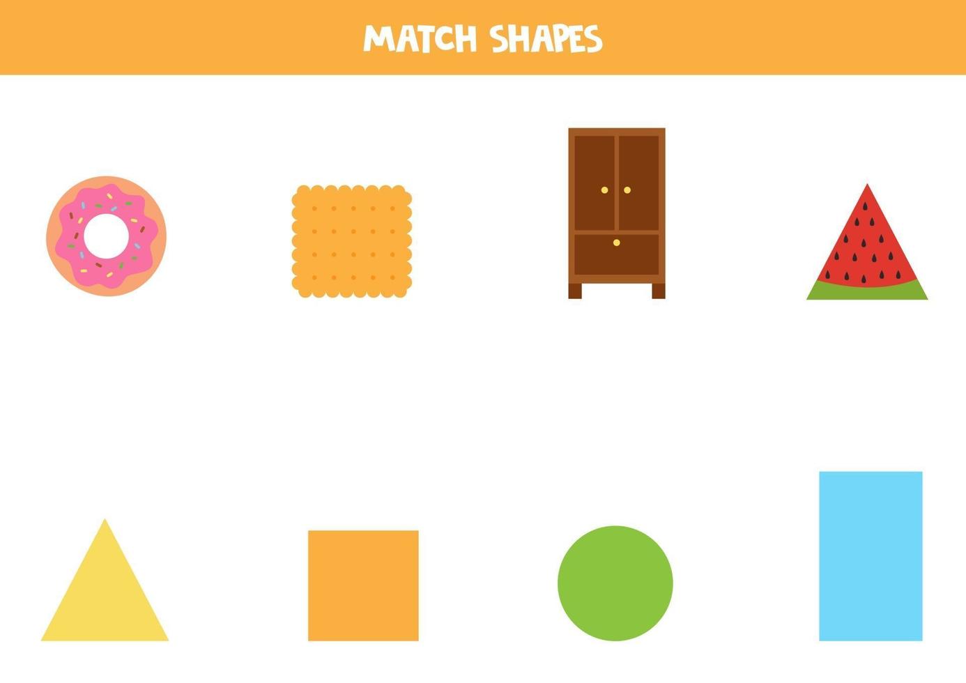 overeenkomen met vormen en afbeeldingen. werkblad voor kinderen. vector
