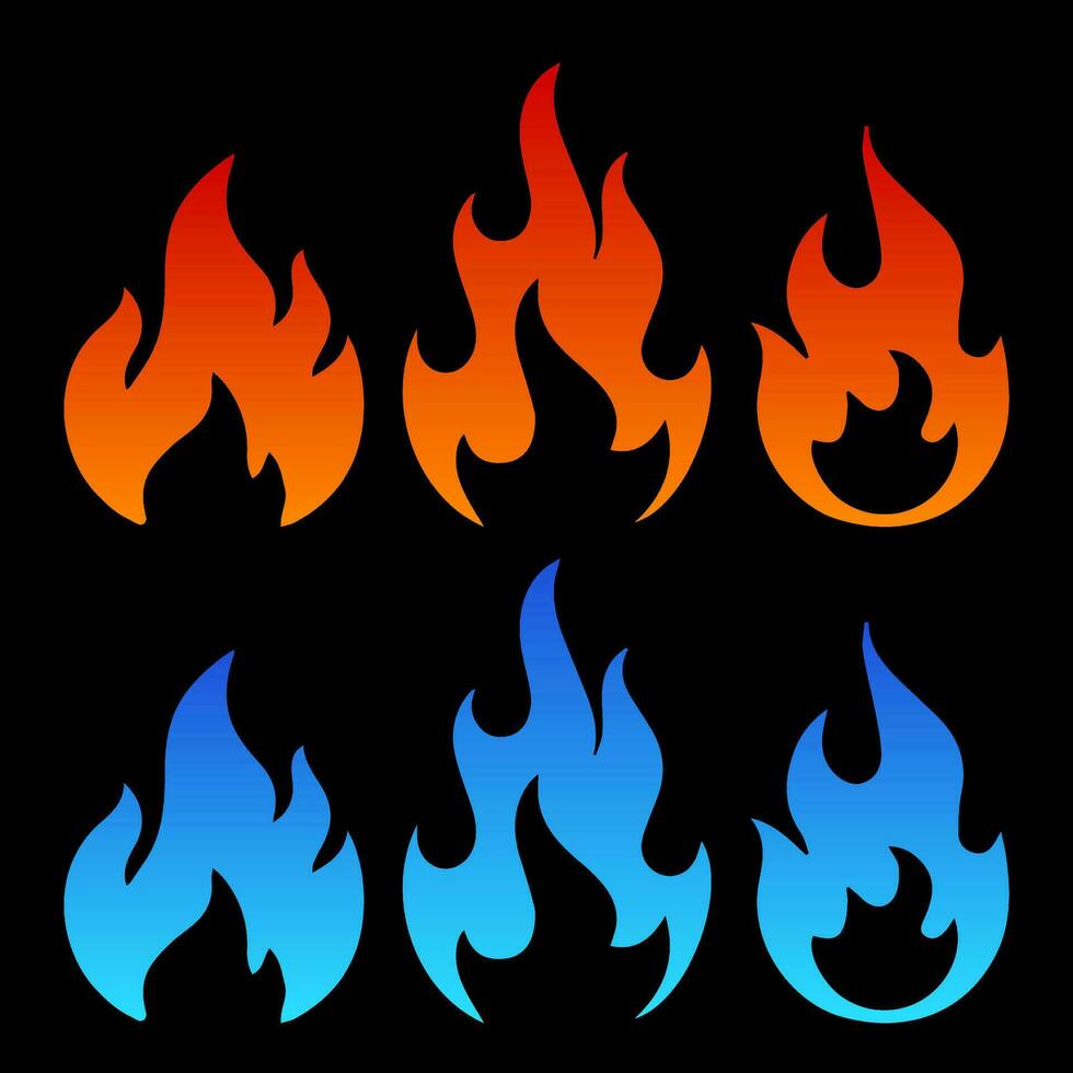 brand en vlam ontwerp vector. blauw brand en rood vlam brandend vector