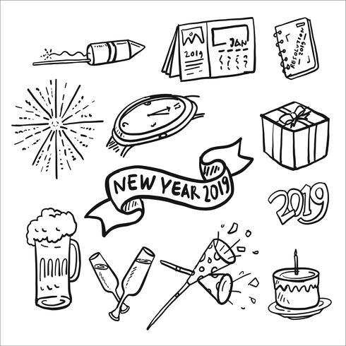 Nieuwjaarsjaar 2017 Doodle Icon Set vector