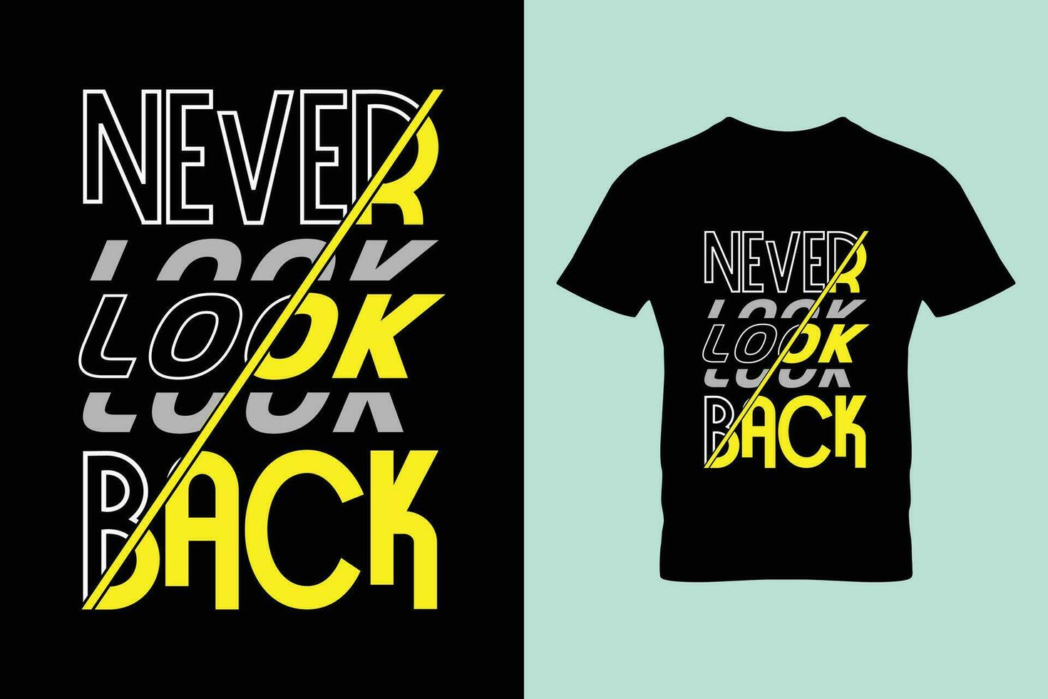 nooit kijken terug typografie t-shirt ontwerp sjabloon. inspirerend en motiverende belettering citaten. vector illustraties