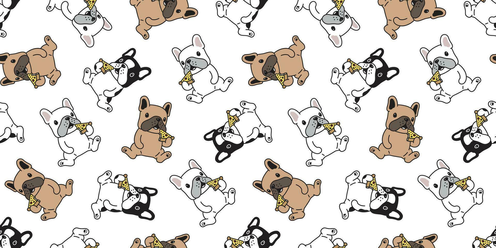 hond naadloos patroon vector Frans bulldog pizza aan het eten tekenfilm sjaal geïsoleerd tegel achtergrond herhaling behang illustratie