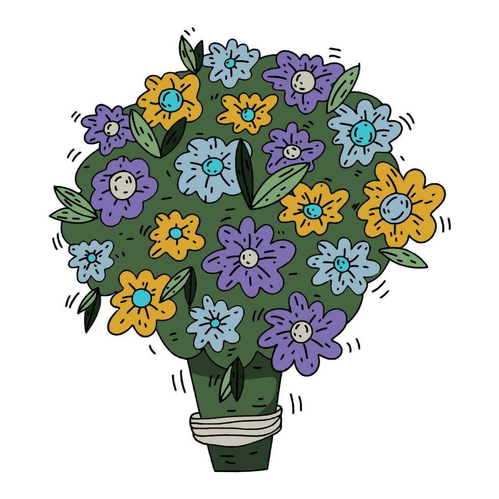bouque van bloemen Aan wit achtergrond. tekening stijl illustratie voor bloem winkel, groet kaart, uitnodiging vector