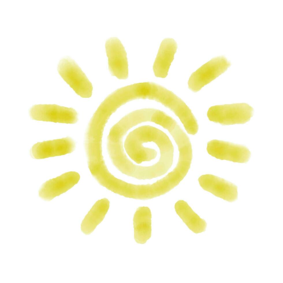schattig zon waterverf geïsoleerd Aan wit achtergrond vector illustratie.