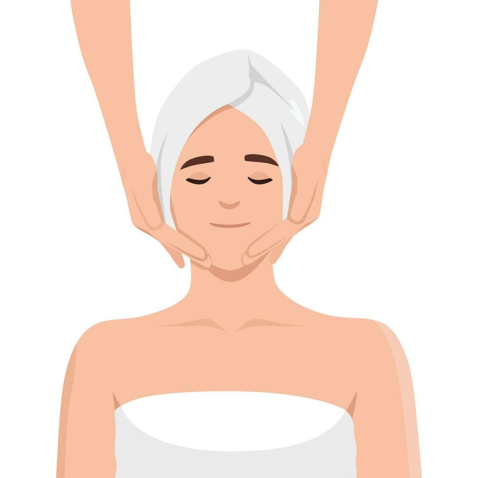 vrouw in spa salon. gezicht massage. vector