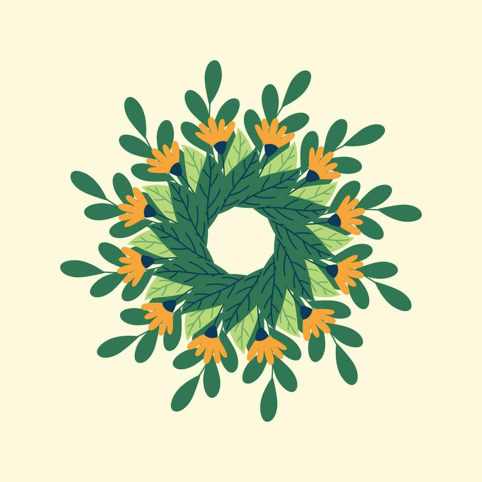 groen blad en geel bloem radiaal symmetrie vector