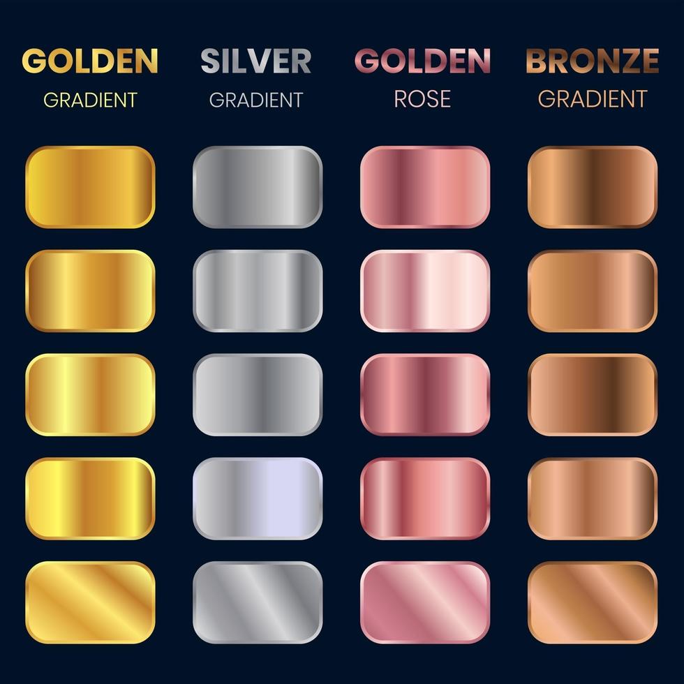 gradiëntstalen set, verzameling van gouden gradiënt, zilveren gradiënt, bronzen gradiënt, gouden roos gradiënt vector