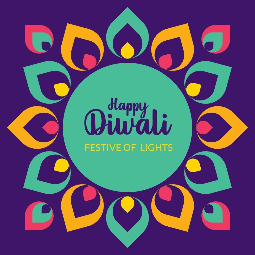 gelukkige diwali met indisch rangoli-patroon. indisch lichtfestival vector