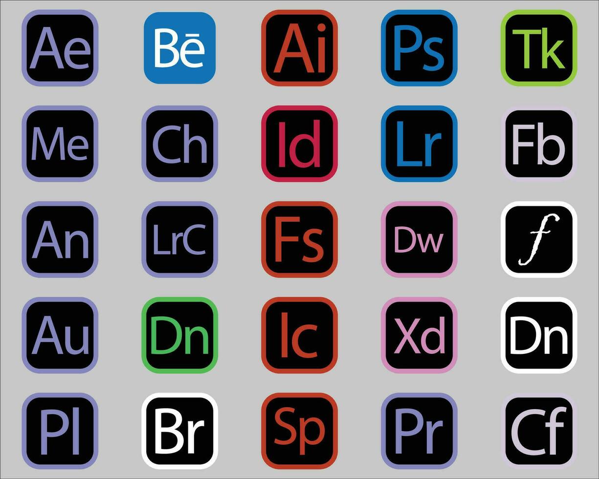 Adobe creatief wolk producten icoon reeks vector