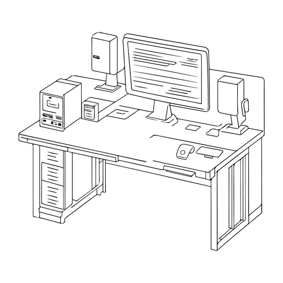 computer bureau zwart schets vector Aan wit achtergrond