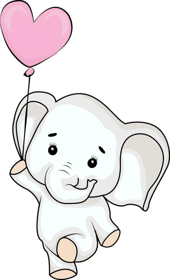 schattig tekenfilm olifant met een ballon vector