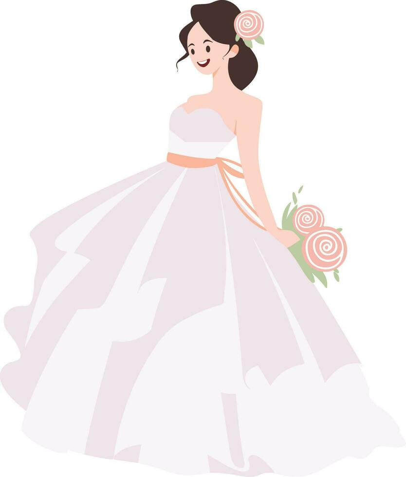 hand- getrokken mooi en elegant bruiloft jurk in vlak stijl vector