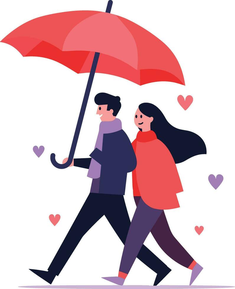 hand- getrokken paar Holding paraplu's in de regen in vlak stijl vector