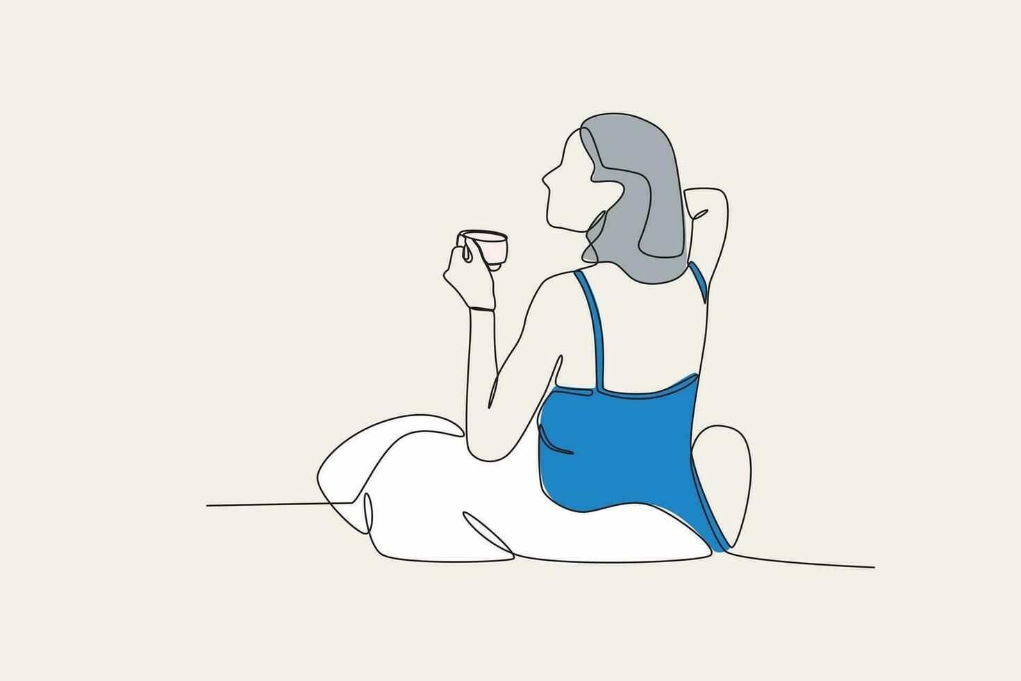 kleur illustratie van een vrouw genieten van haar koffie vector