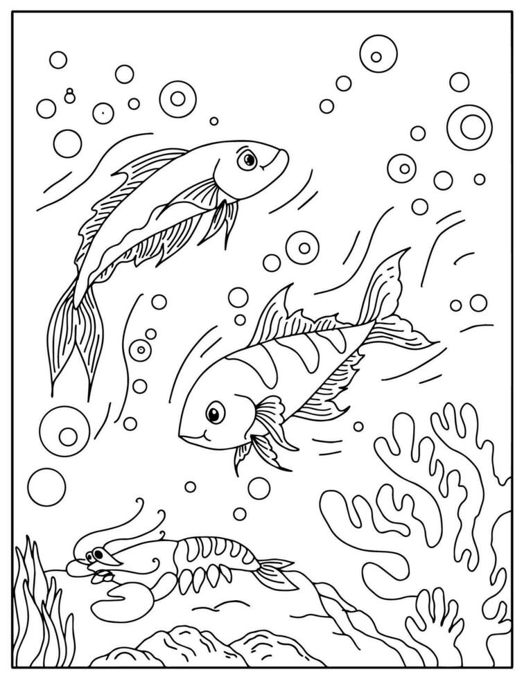 ontwerp aqua vis schets kleur bladzijde voor kind vector