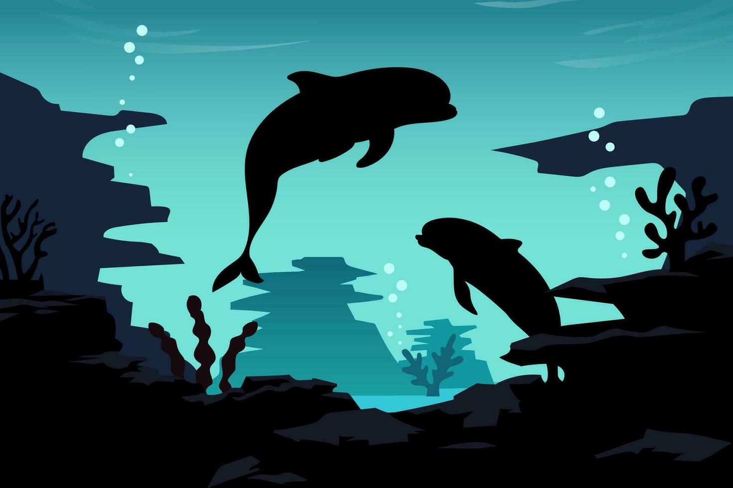 een blauw achtergrond met een dolfijn en een dolfijn vector