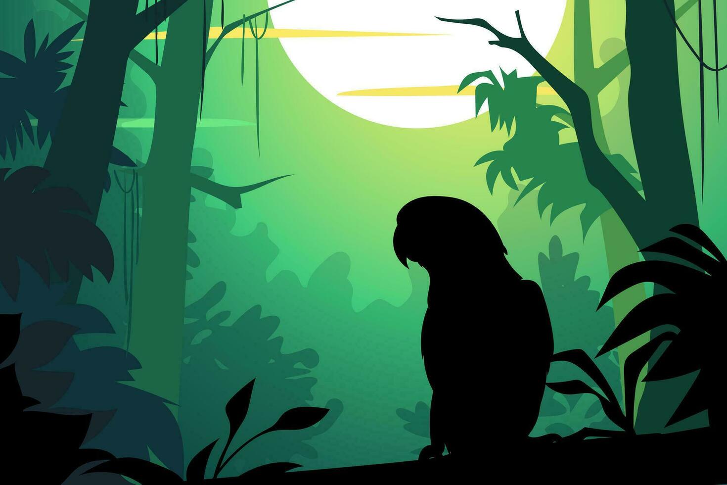 silhouet van een papegaai in een oerwoud vector