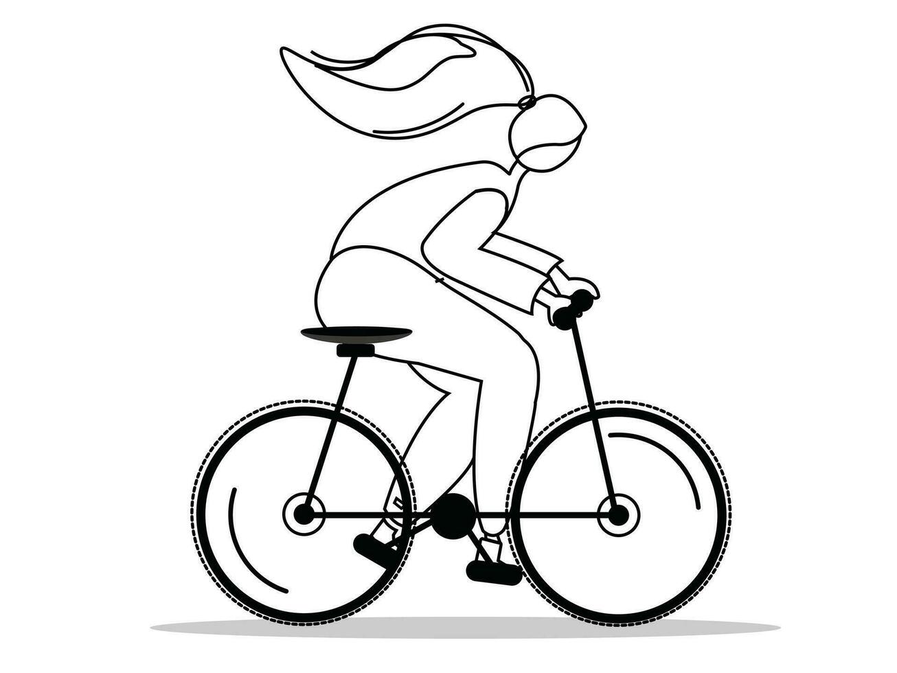 jong modern vrouw rijden fiets beroerte vector. gelukkig fietser Aan fiets in natuur. vector illustratie geïsoleerd Aan wit achtergrond.
