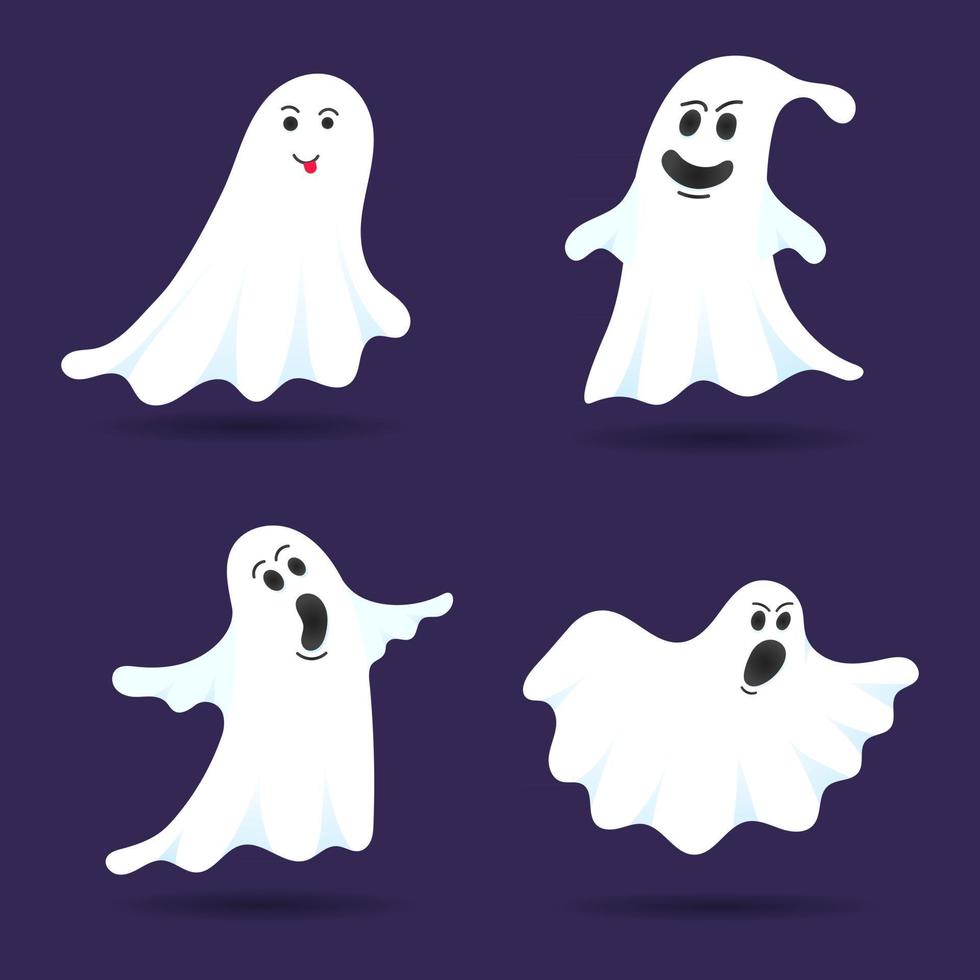 4 schattige spookkarakters vlakke stijl ontwerp vector illustratie set