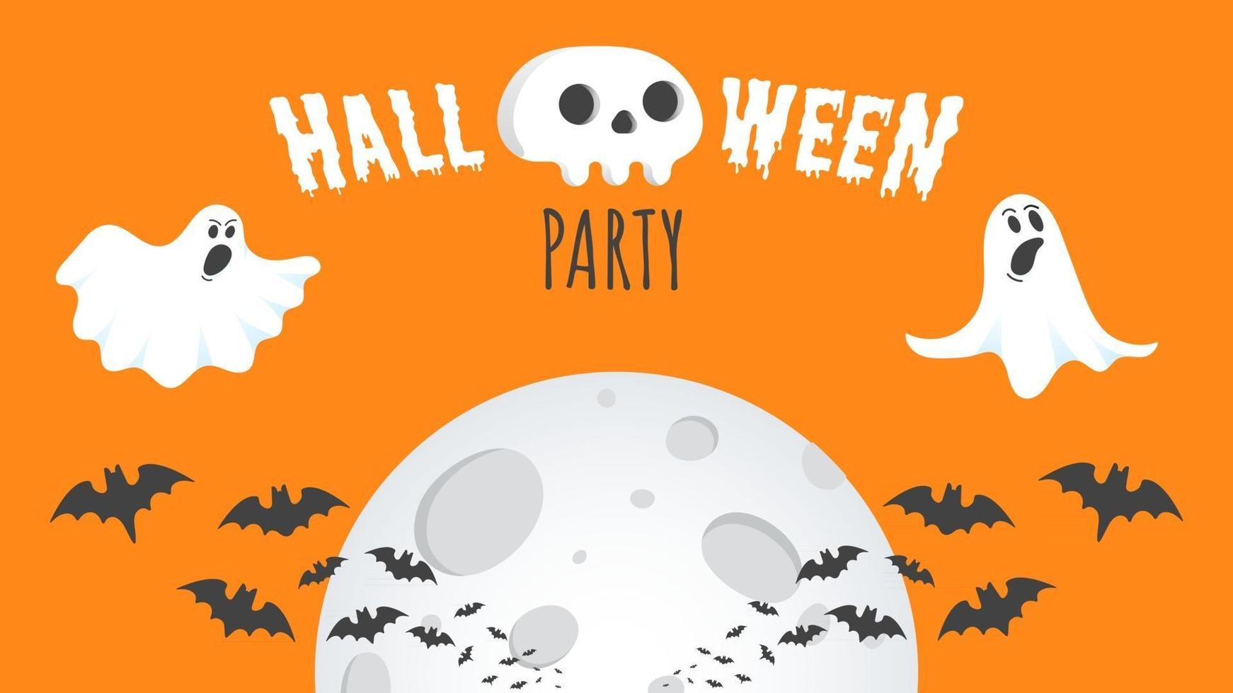 happy halloween tekst ansichtkaart banner met spoken eng gezicht vector