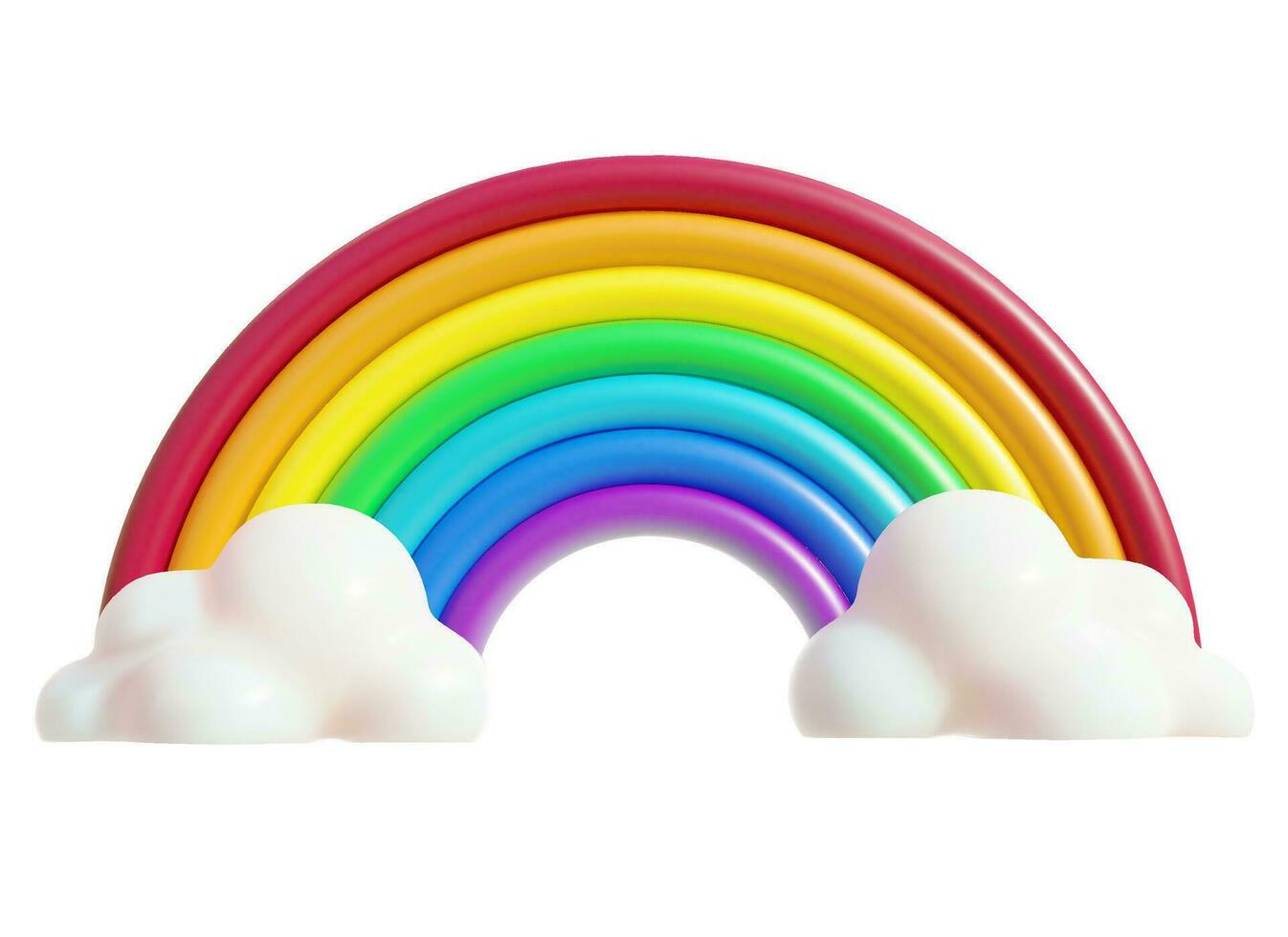 3d levendig regenboog met wolken tekenfilm stijl. vector