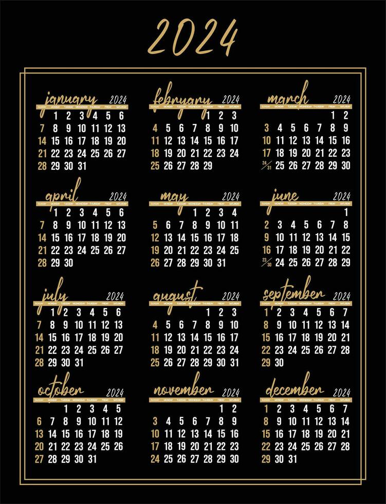kalender 2024 - allemaal maanden - nationaal vakantie. kalender herdenkings- datums en vakantie vector