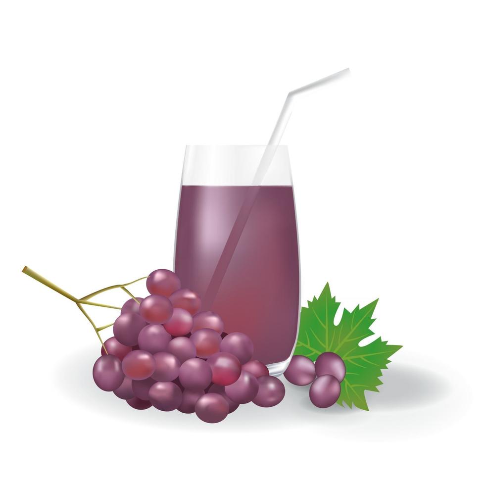 realistische paarse druivensap in glas stro gezonde biologische drank illustratie drink vector