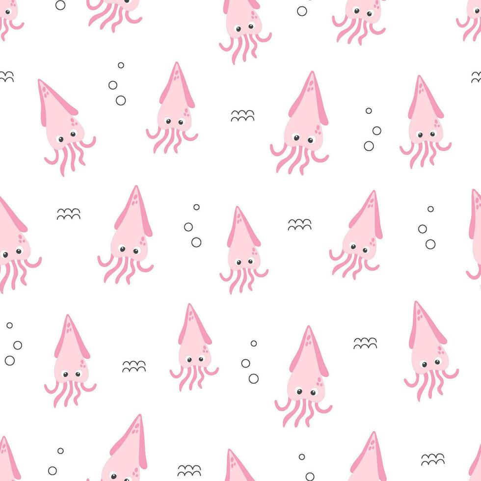schattig roze inktvis vector naadloos patroon. zee leven kinderachtig vlak tekenfilm achtergrond.