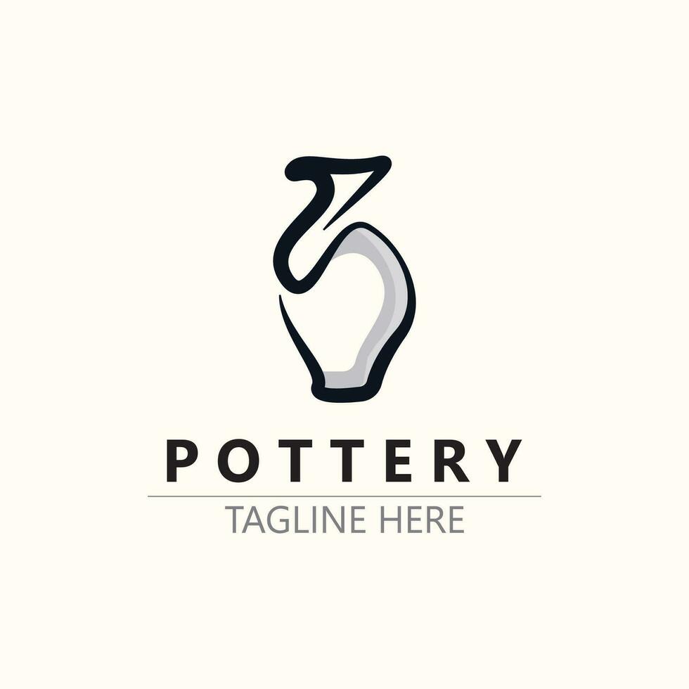 pottenbakkerij logo ontwerp handgemaakt, creatief traditioneel mok ambacht teken concept inspiratie natuur werkplaats vector