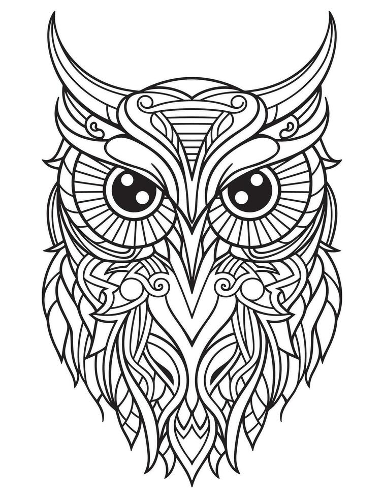 uil vogel kleur boek voor volwassenen vector, digitaal mandala illustratie van uil, wit achtergrond, schoon lijn kunst, tatoeëren en afdrukken ontwerp vector