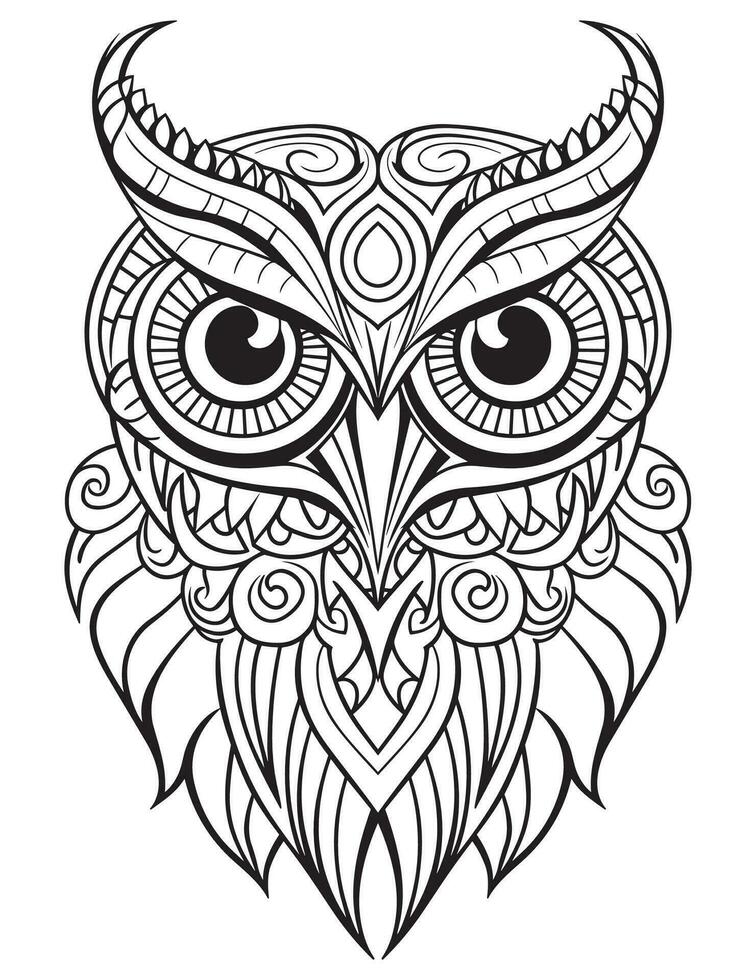 uil vogel kleur boek voor volwassenen vector, digitaal mandala illustratie van uil, wit achtergrond, schoon lijn kunst, tatoeëren en afdrukken ontwerp vector