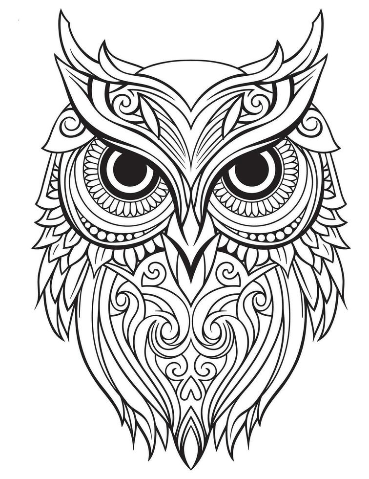 uil vogel kleur boek voor volwassenen vector, digitaal mandala illustratie van uil, wit achtergrond, schoon lijn kunst, tatoeëren en afdrukken ontwerp vector