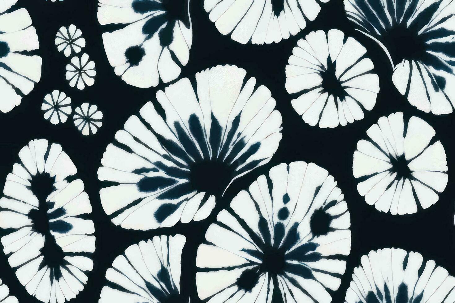 mooi sier- zomer vector eindeloos botanisch mode kleurrijk tekening naadloos modieus eindeloos illustratie streep ornamentetniciteit textiel tuin oge , cirkel wit bloemen Aan zwart muur