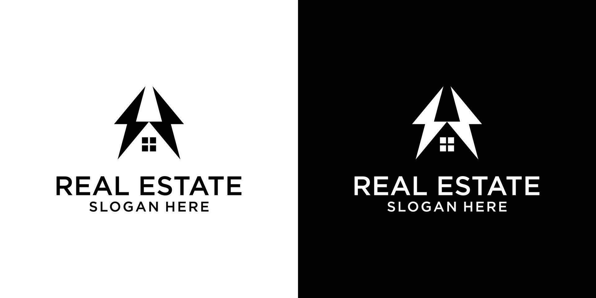 huis echt landgoed bliksem logo ontwerp sjabloon vector