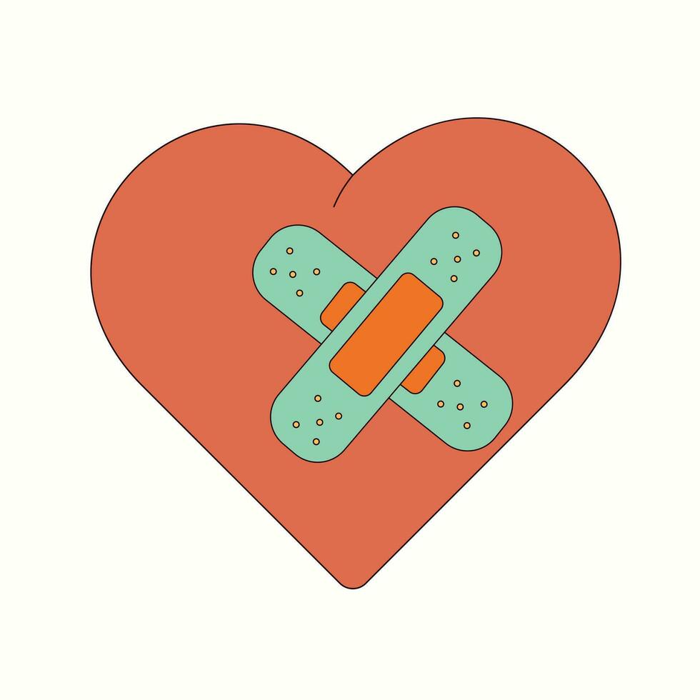 valentijnsdag dag. retro stijl valentijnsdag dag. y2k.valentijnsdag dag groet kaart.hippie gelukkig hart in retro tekenfilm stijl.vintage hart vector