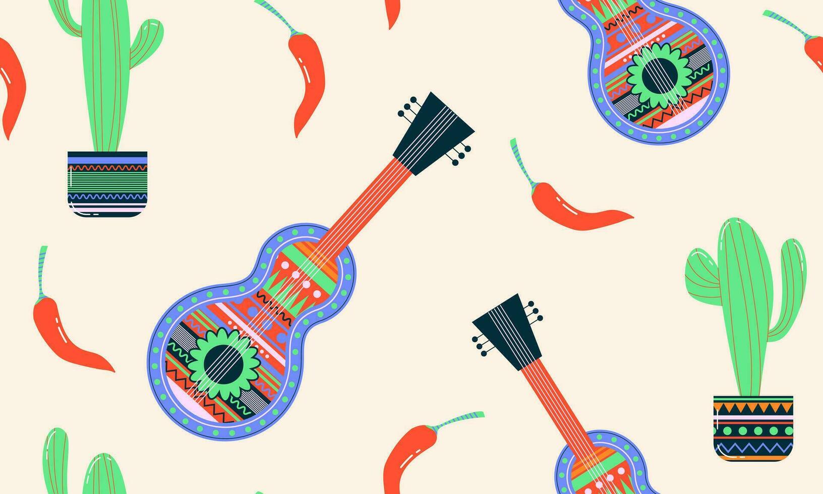 naadloos patroon Mexicaans maracas. musical instrument maracas. sombrero, tekenfilm stijl maracas, schedel, gitaar, cactus. Mexicaans vakantie attribuut, traditioneel Latijns musical instrument. vector