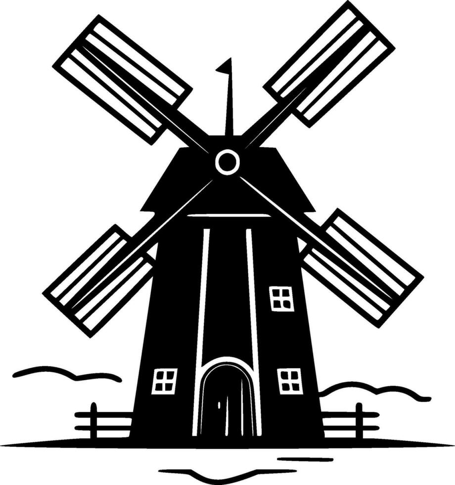 windmolen - zwart en wit geïsoleerd icoon - vector illustratie