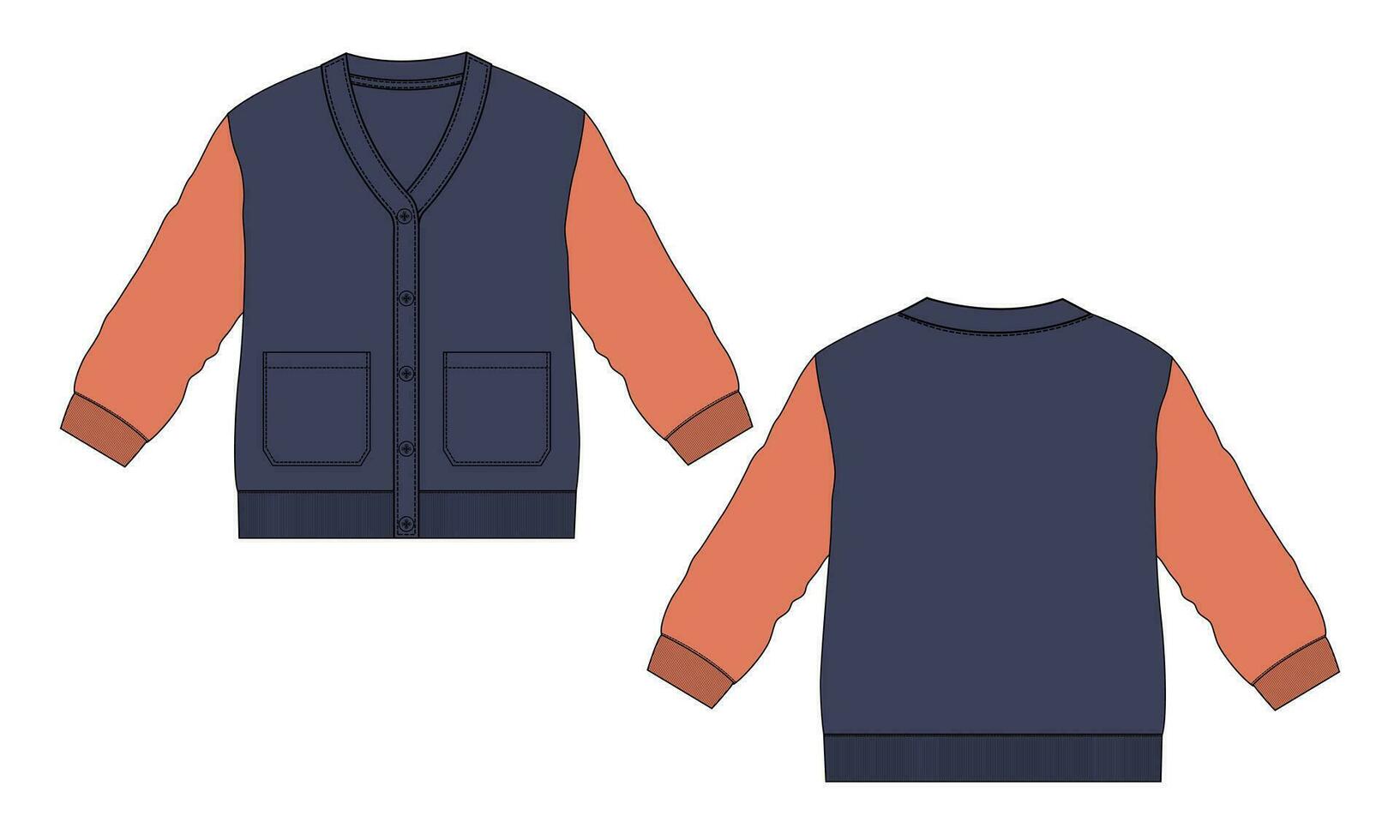 Cardigan vector illustratie sjabloon voorkant en terug