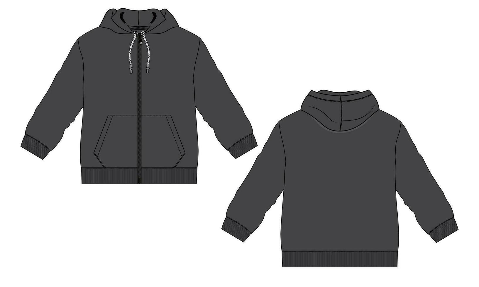 lange mouw hoodie vector illustratie sjabloon voor- en achterkant weergaven