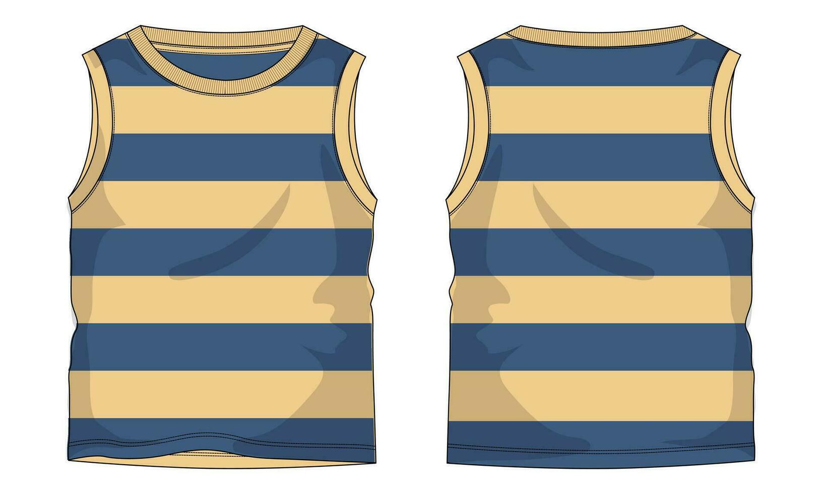 tank tops met allemaal over- streep technisch tekening mode vlak schetsen vector illustratie sjabloon voorkant en terug keer bekeken.