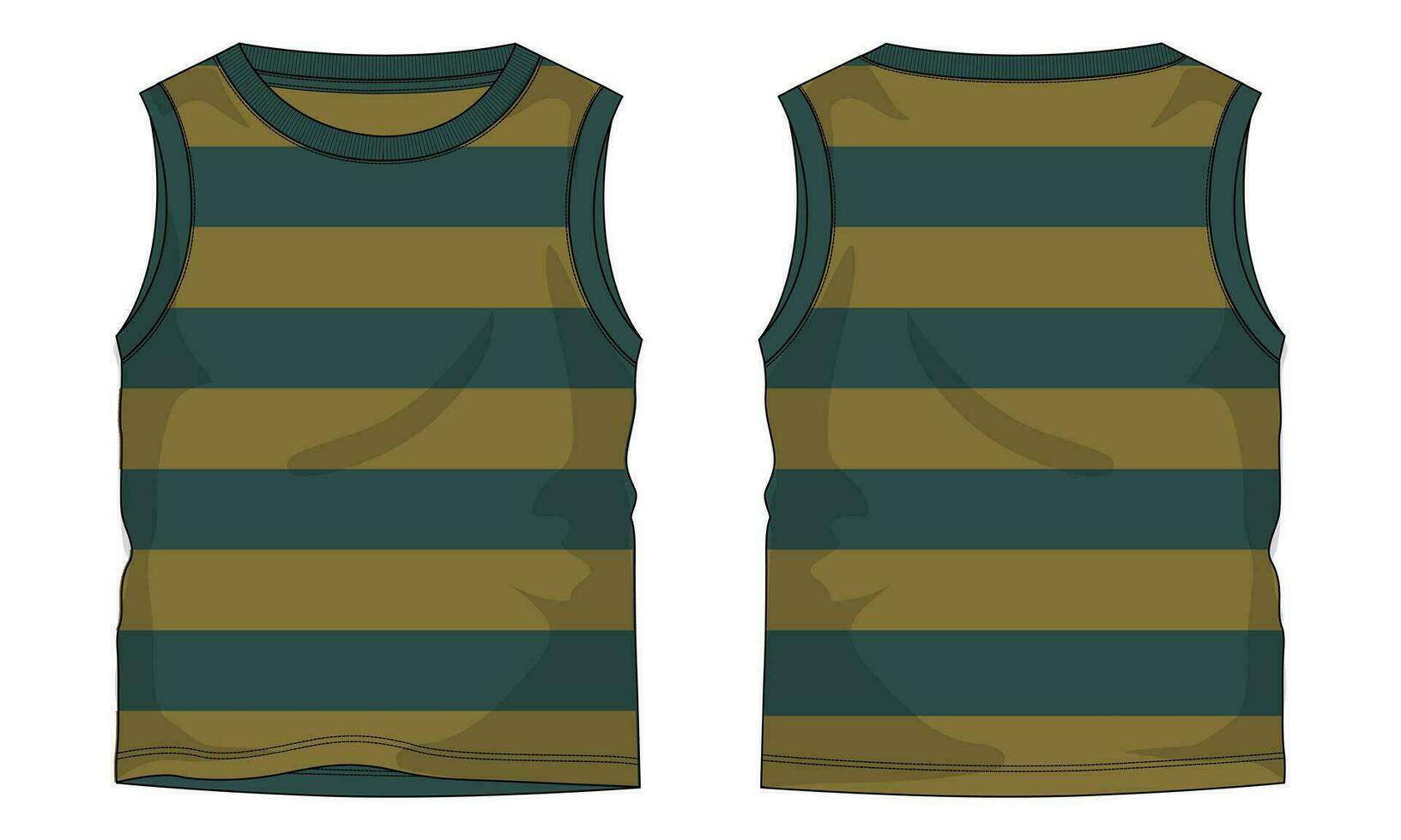 tank tops met allemaal over- streep technisch tekening mode vlak schetsen vector illustratie sjabloon voorkant en terug keer bekeken.