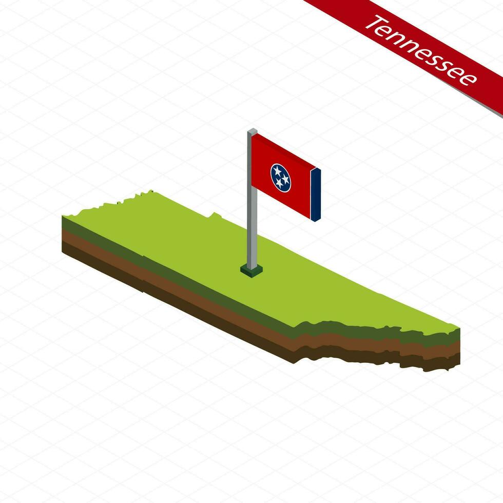 Tennessee isometrische kaart en vlag. vector illustratie.