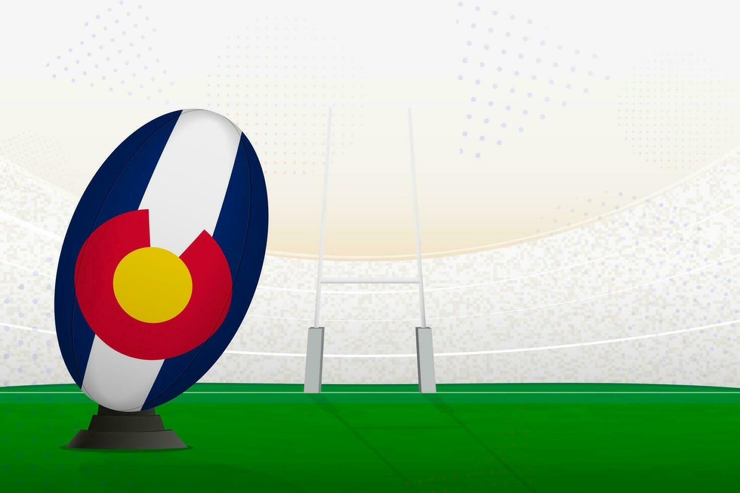 Colorado nationaal team rugby bal Aan rugby stadion en doel berichten, voorbereidingen treffen voor een straf of vrij trap. vector