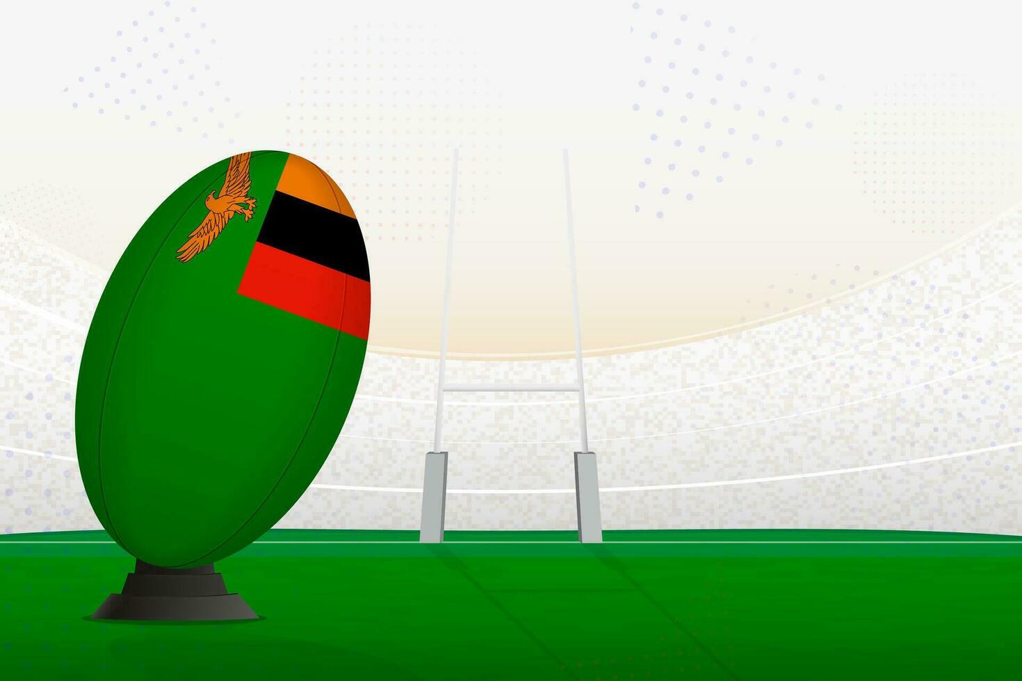 Zambia nationaal team rugby bal Aan rugby stadion en doel berichten, voorbereidingen treffen voor een straf of vrij trap. vector