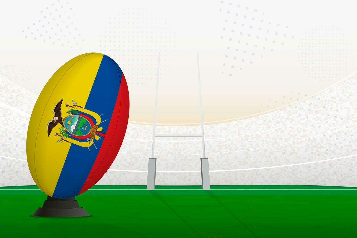 Ecuador nationaal team rugby bal Aan rugby stadion en doel berichten, voorbereidingen treffen voor een straf of vrij trap. vector