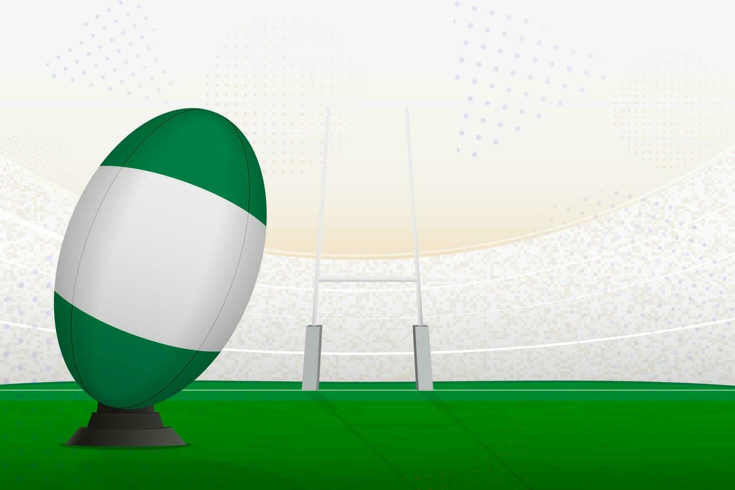 Nigeria nationaal team rugby bal Aan rugby stadion en doel berichten, voorbereidingen treffen voor een straf of vrij trap. vector